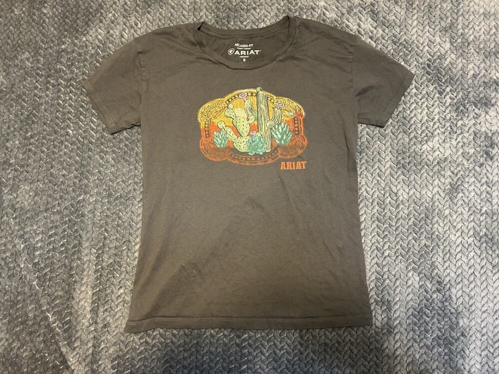 Ariat Relaxed Fit T Shirt Womens S Brown Cactus Graphic Print Cotton Crew Neck